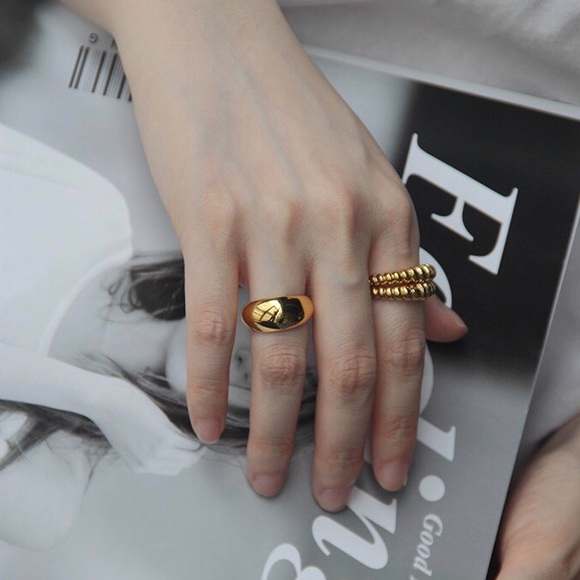 18K Gold Plated Wide Bold Dome Ring Band Ring - Picture 9 of 11